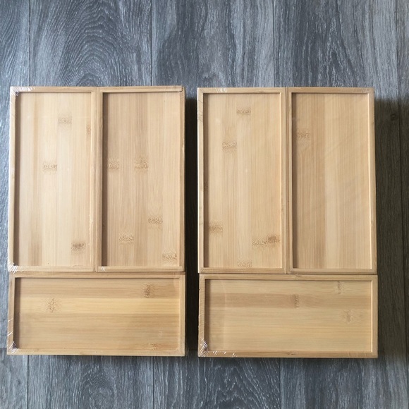 NEW SEALED 2 SET TEICUI Pure Natural Bamboo Drawer Kitchen Organizer - Picture 9 of 11